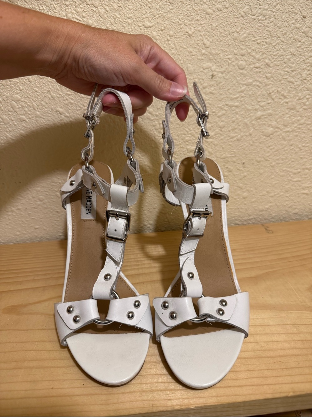 Steve Madden White Strappy Buckle Heeled Sandals